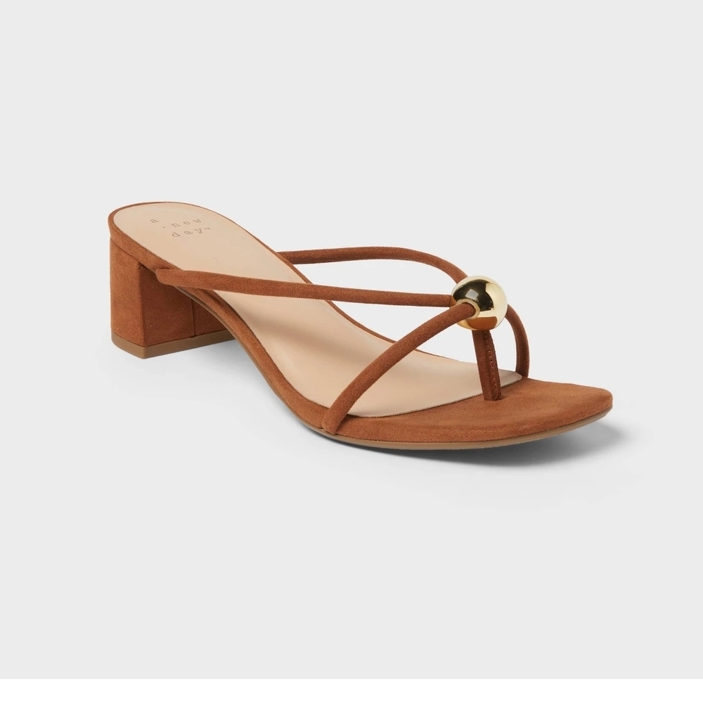 Women’s Tan Suede Block Heel Sandal with Gold Accent